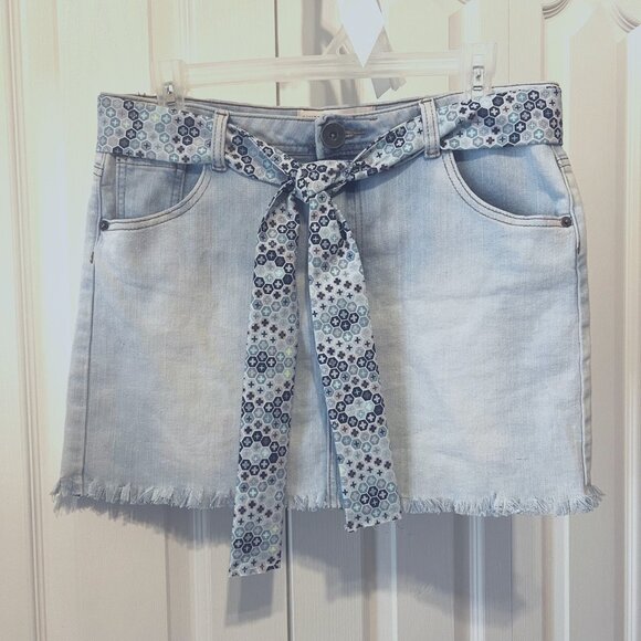 Handmade Dresses & Skirts - Handmade Upcycled Mini Denim/Jean Distressed Skirt-Belted-Sz. 8-Heart Pockets